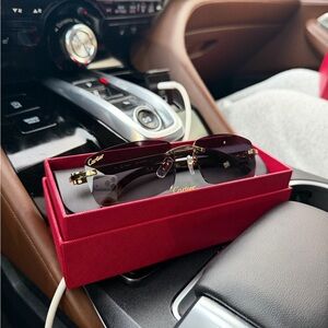 Cartier Rimless Sunglasses in Burgundy and Gold Accents